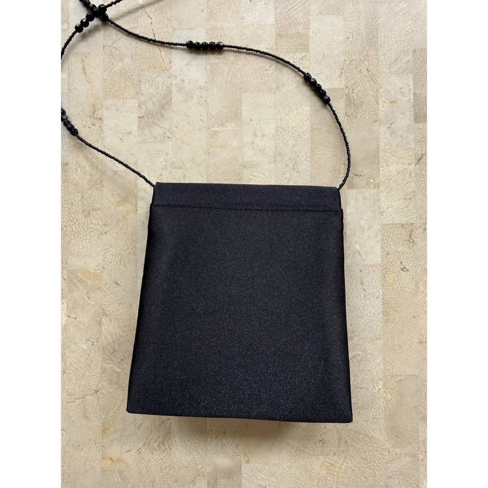 Jessica McClintock VTG Womens Small Square Evening Bag Black Satin Floral Beaded - Picture 9 of 9